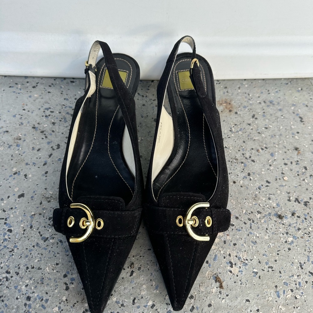 Coach Black Slingback Heels with Gold Buckle